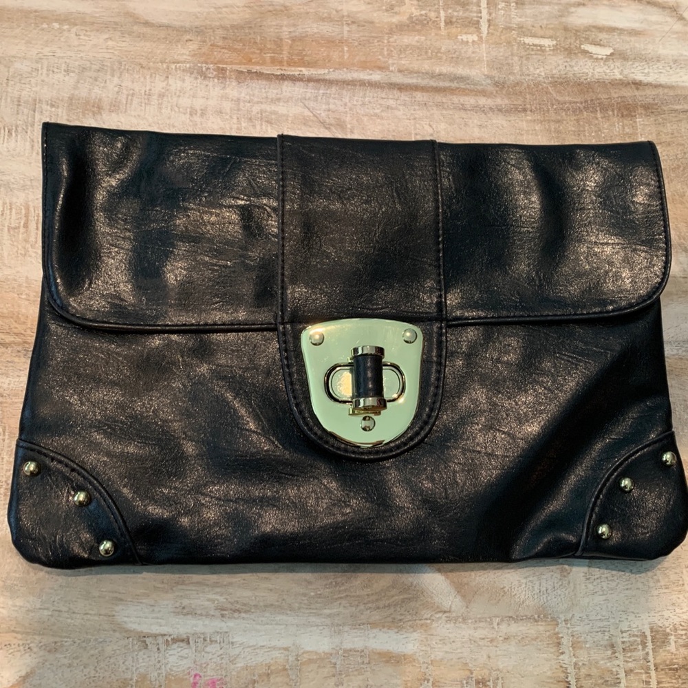 Brand New black clutch by ASOS with gold hardware